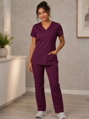 Scrubstar Women's Burgundy Two-Piece Scrub Set - Jogger Pants & V-Neck Top XS